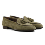 Load image into Gallery viewer, Belgian Tassel Loafer - Green Suede
