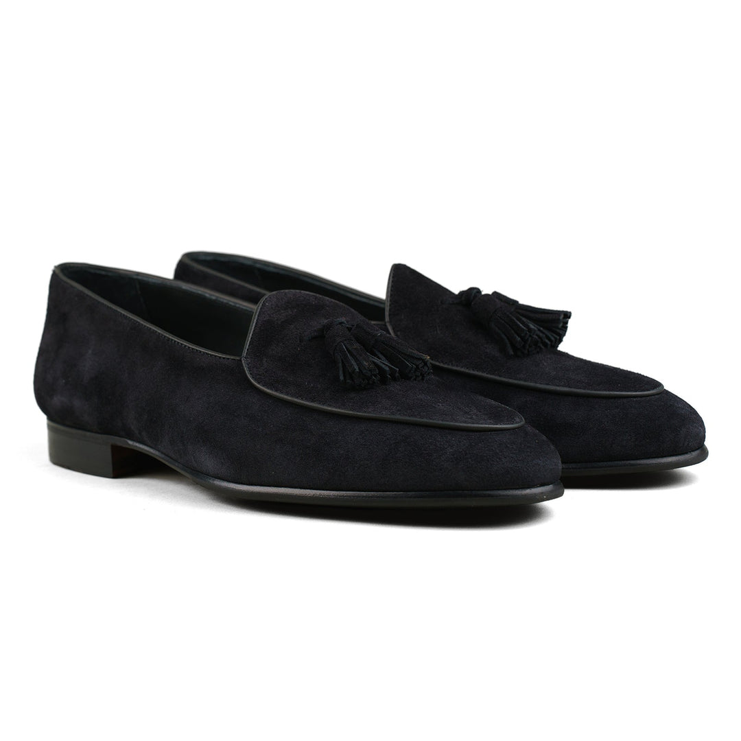 Belgian Tassel Loafer - Black Suede