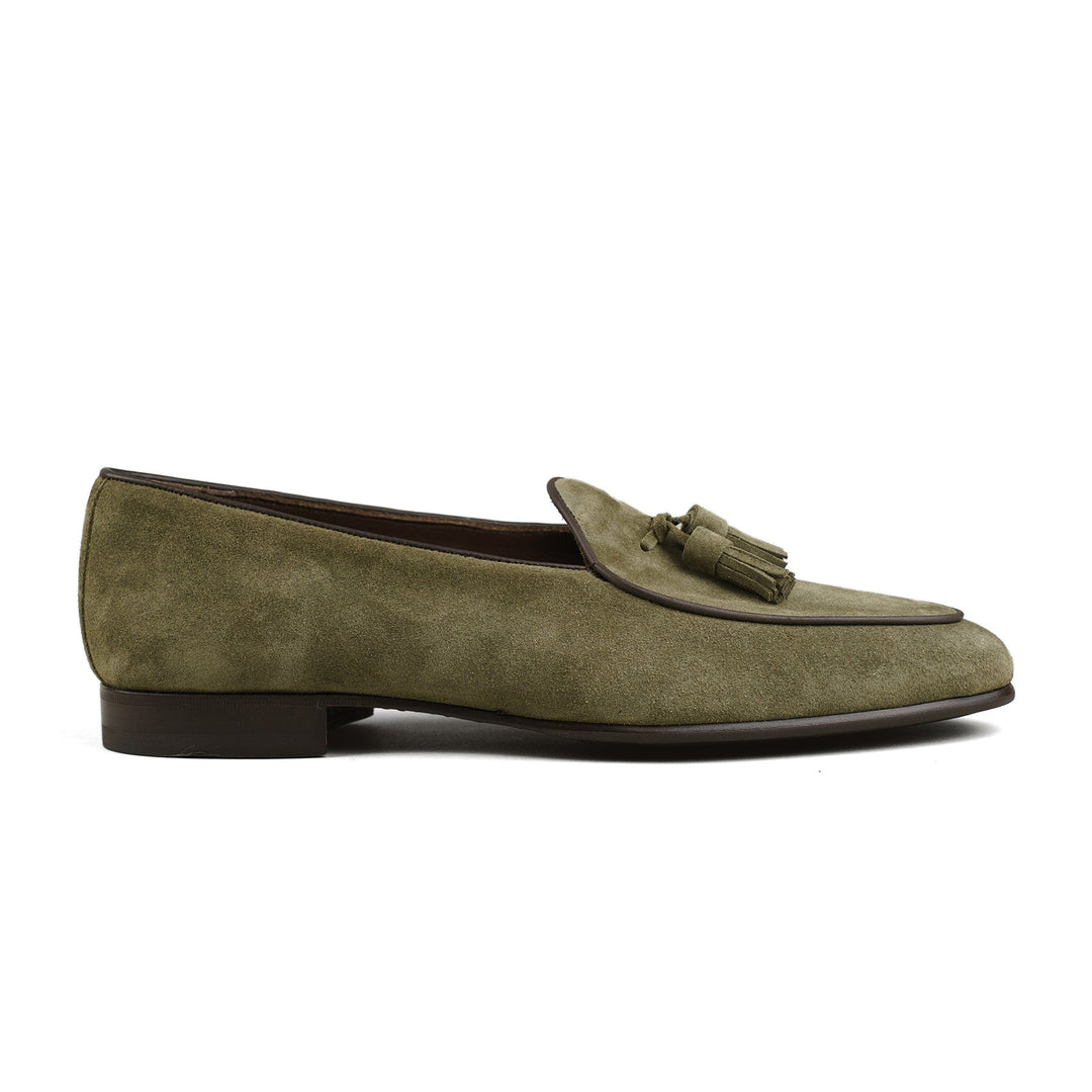 Belgian Tassel Loafer - Green Suede