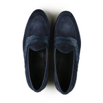 Load image into Gallery viewer, Belgian Penny Loafer - Navy Suede w/ Faux Croc Strap
