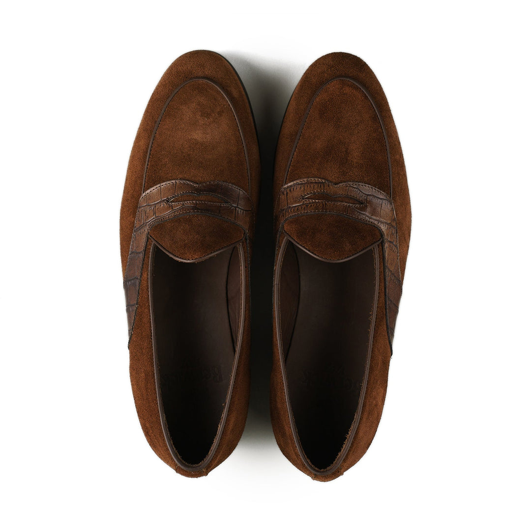 Belgian Penny Loafer - Polo Suede w/ Faux Croc Strap