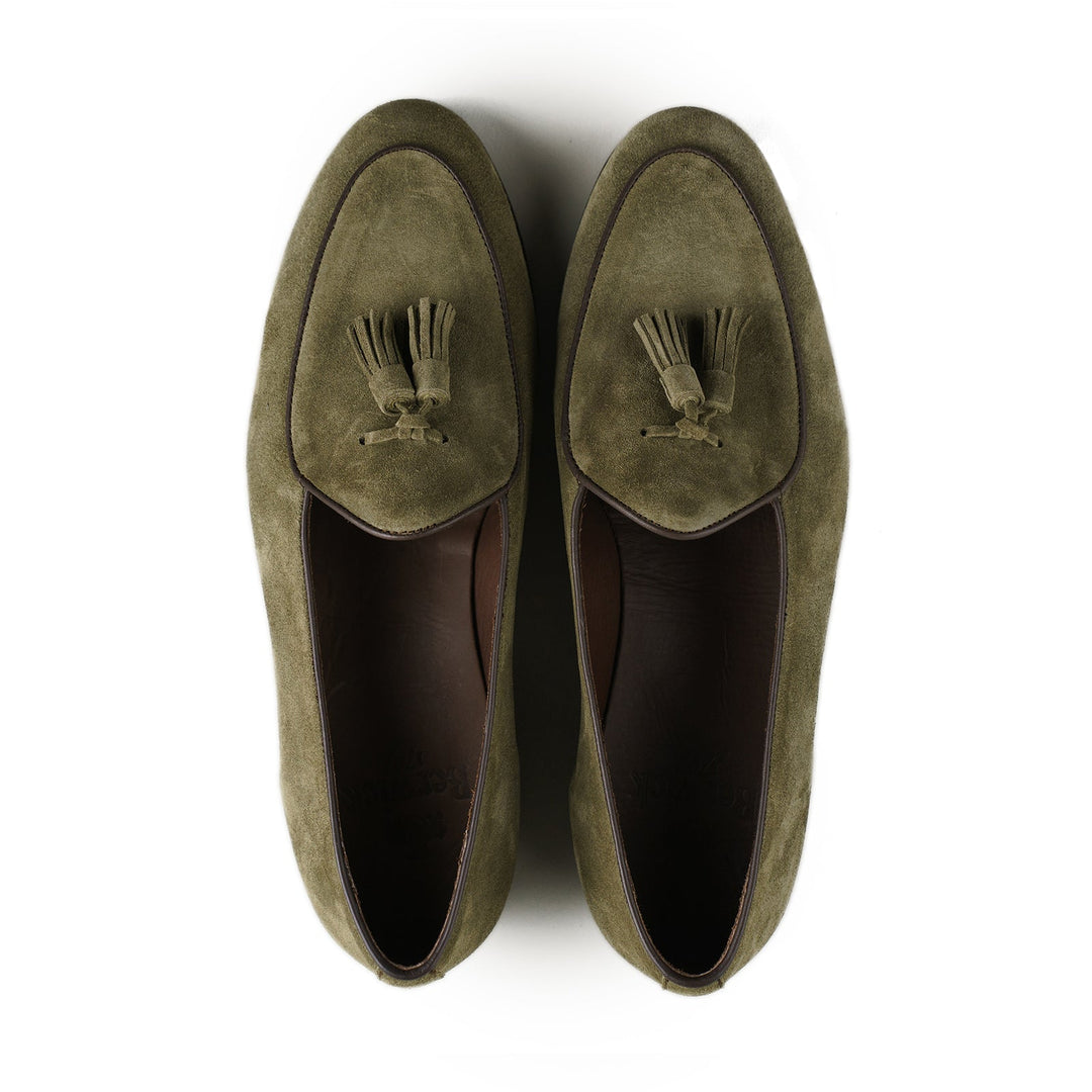 Belgian Tassel Loafer - Green Suede