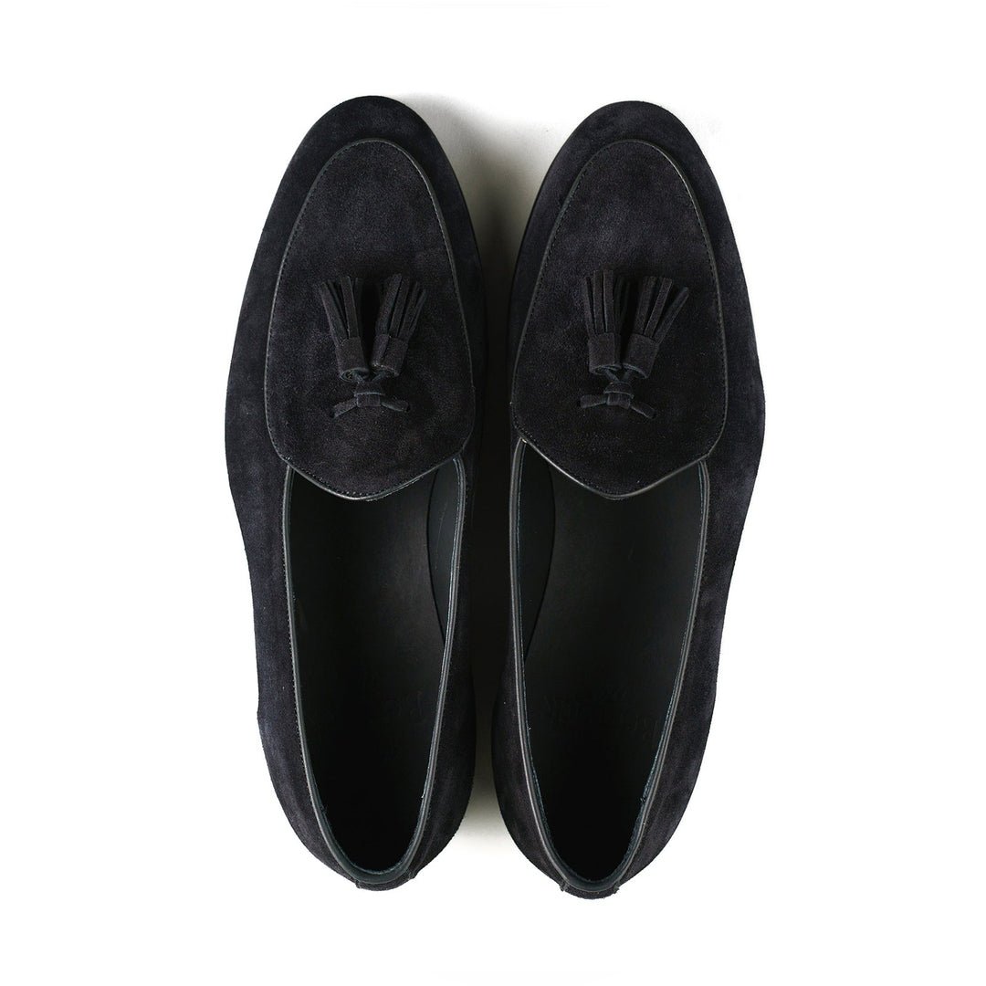 Belgian Tassel Loafer - Black Suede