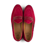 Load image into Gallery viewer, Belgian Penny Loafer - Red Suede w/ Faux Croc Strap
