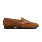 Load image into Gallery viewer, Belgian Penny Loafer - Tobacco Suede w/ Faux Croc Strap
