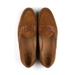 Load image into Gallery viewer, Belgian Penny Loafer - Tobacco Suede w/ Faux Croc Strap
