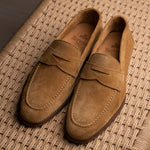 Load image into Gallery viewer, Unlined Penny Loafer - Golden Brown Suede
