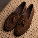 Load image into Gallery viewer, Belgian Tassel Loafer - Medium Brown Suede
