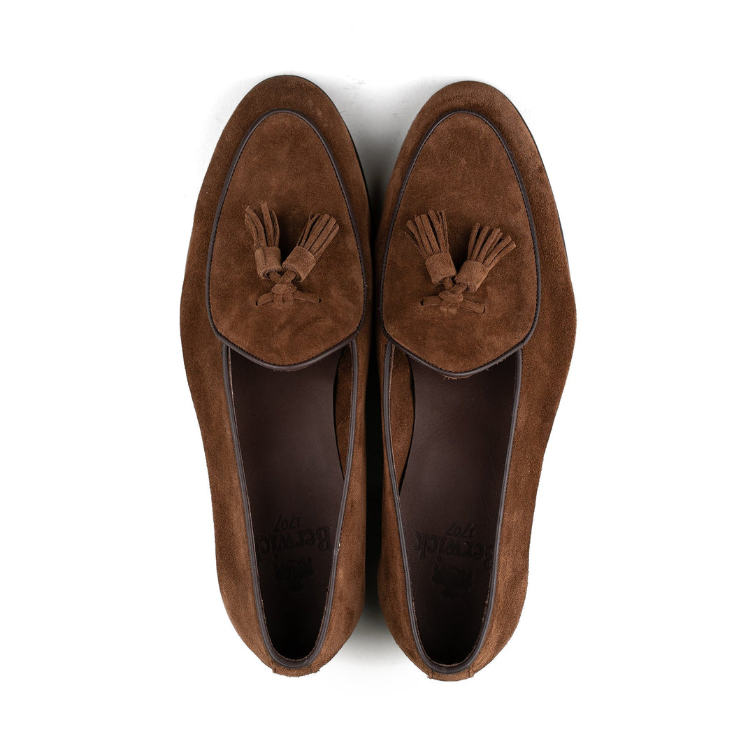 Belgian Tassel Loafer - Medium Brown Suede