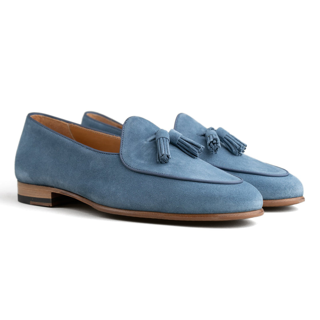 Belgian Tassel Loafer - Indigo Suede