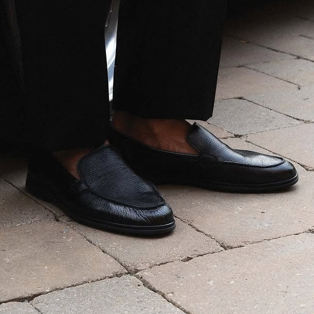 Berwick Palma Flex Venetian Mens Black Deerskin Loafer Black Sole Picture