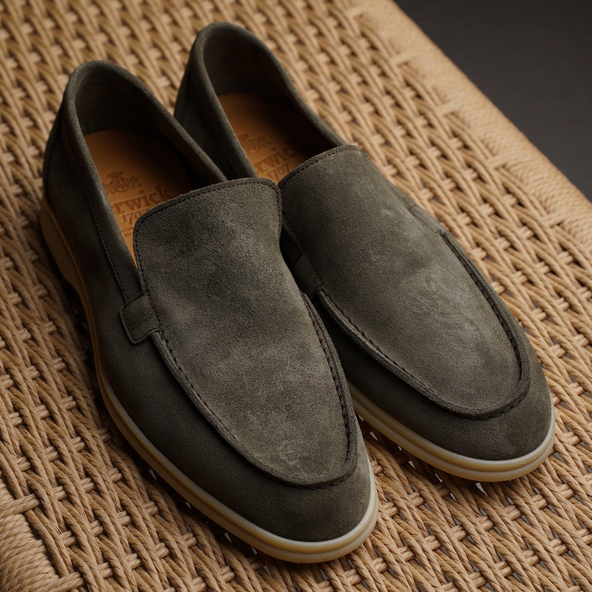 Berwick Palma Flex Venetian Mens Olive Green Suede Loafer Live View 