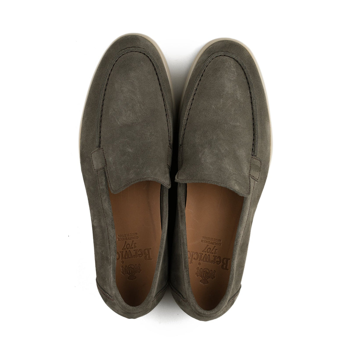 Berwick Palma Flex Venetian Mens Olive Green Suede Loafer Top Down View 