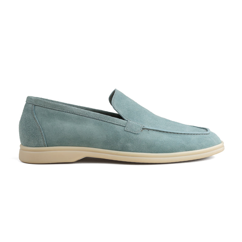 Berwick Palma Flex Venetian Mens Petrol Blue Suede Loafer Side View 