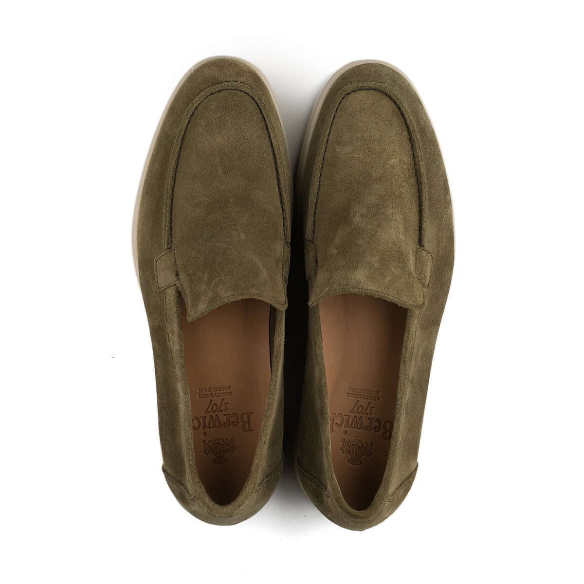 Berwick Palma Flex Venetian Mens Pistachio Green Suede Loafer Top Down View 