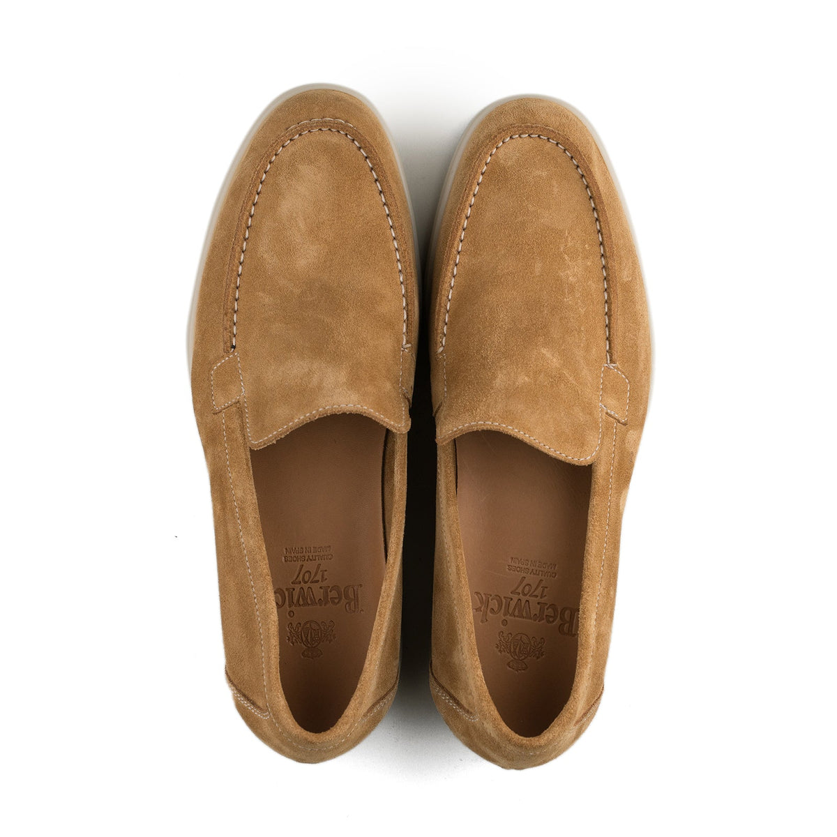 Berwick Palma Flex Venetian Mens Tan Brown Suede Loafer Top Down View 