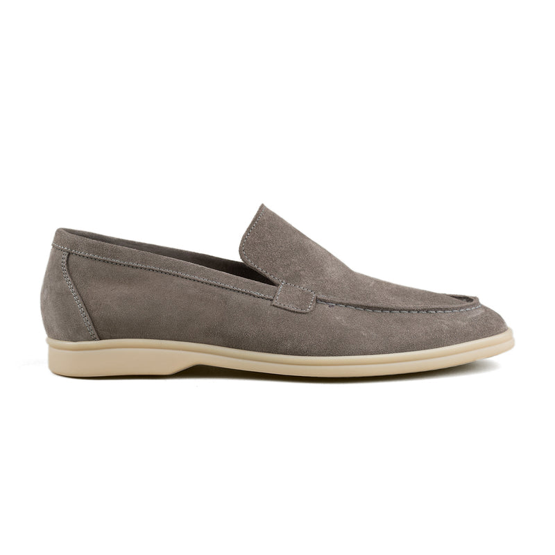 Berwick Palma Flex Venetian Mens Taupe Grey Suede Loafer Side View 
