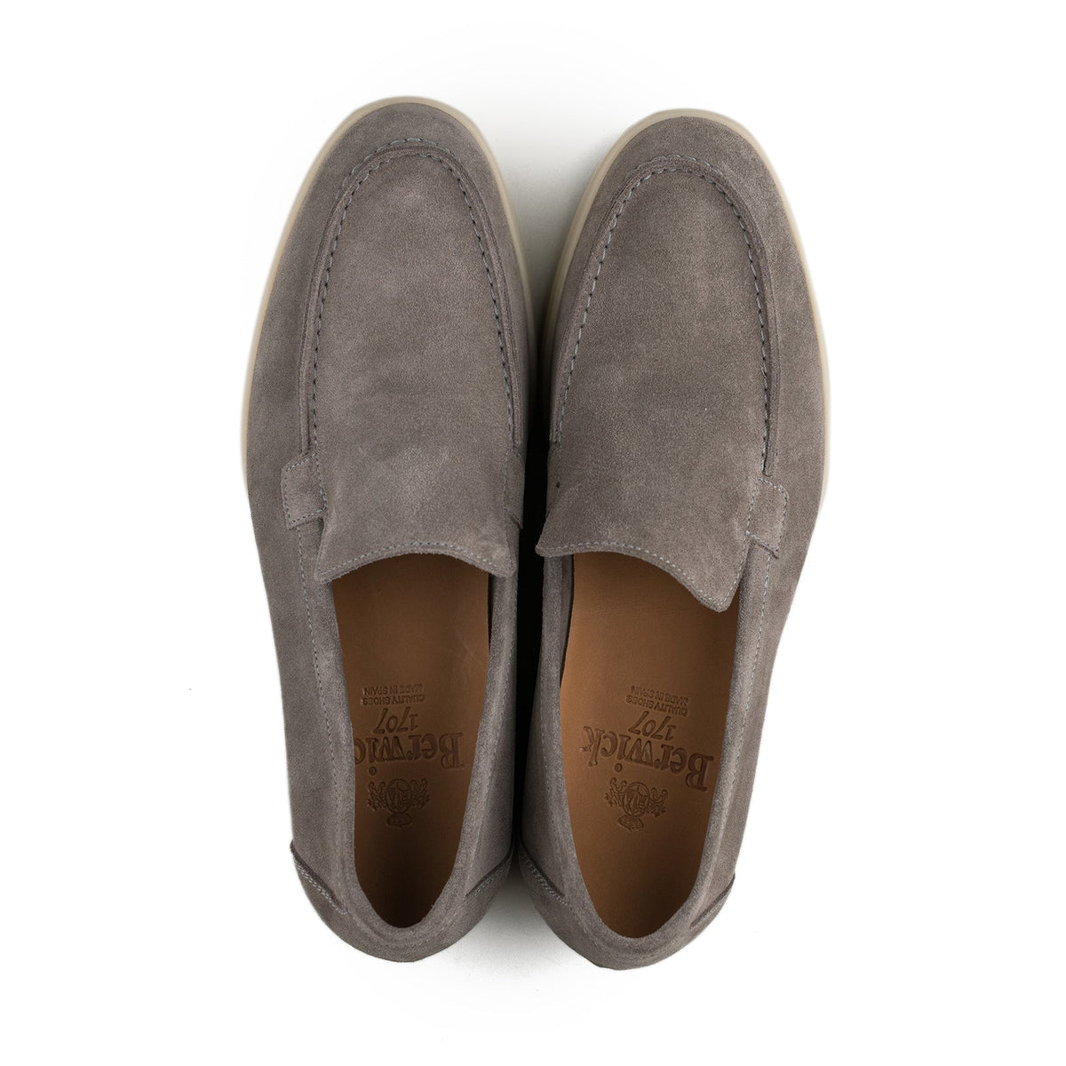 Berwick Palma Flex Venetian Mens Taupe Grey Suede Loafer Top Down View 