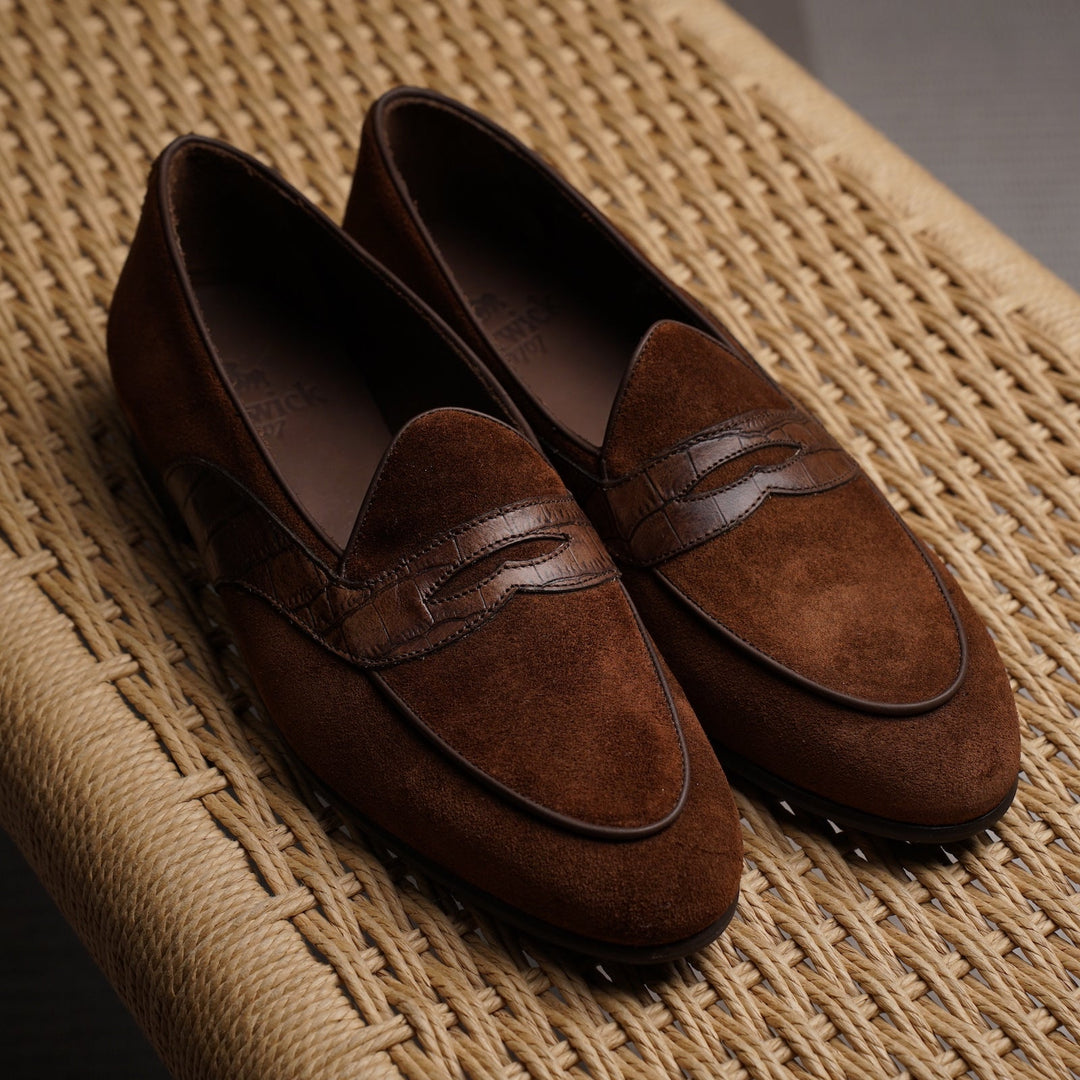 Belgian Penny Loafer - Polo Suede w/ Faux Croc Strap