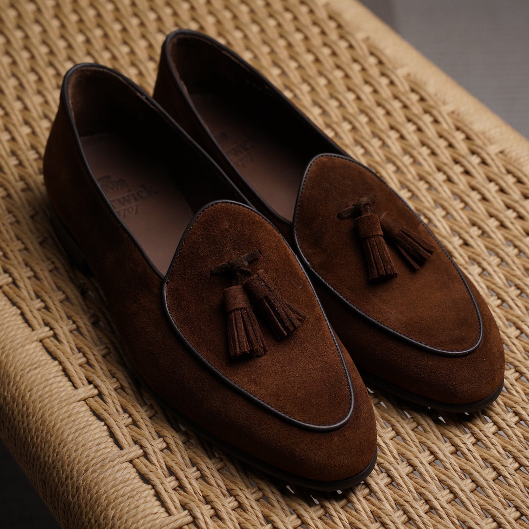 Belgian Tassel Loafer - Snuff Brown Suede