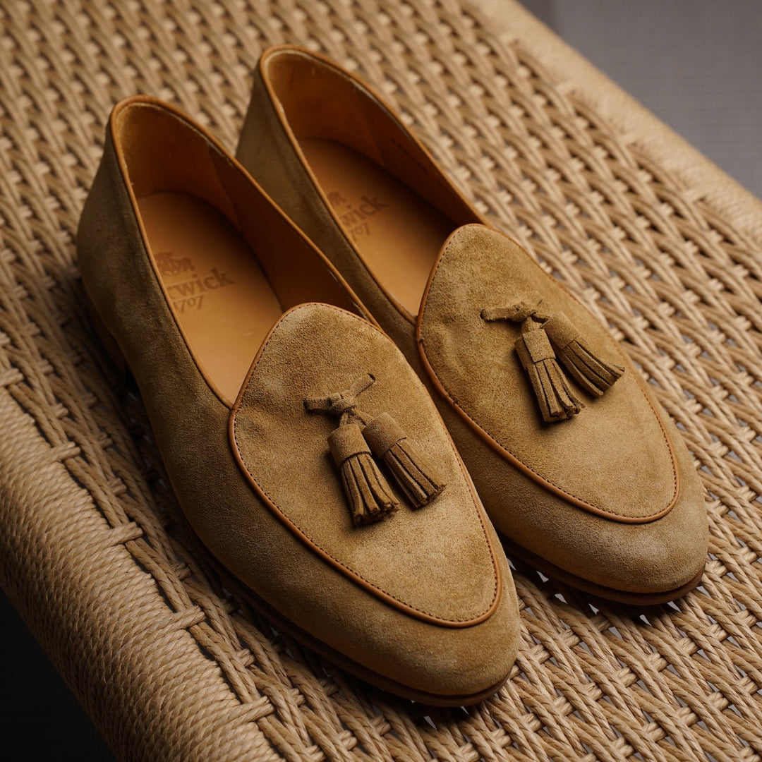 Belgian Tassel Loafer - Golden Brown Suede