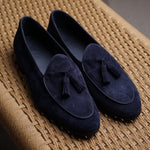 Load image into Gallery viewer, Belgian Tassel Loafer - Midnight Blue Suede
