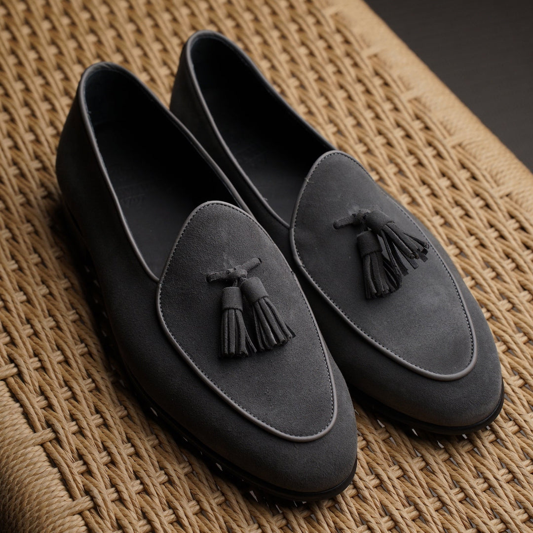 Belgian Tassel Loafer - Grey Suede