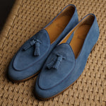 Load image into Gallery viewer, Belgian Tassel Loafer - Indigo Suede
