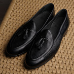 Load image into Gallery viewer, Belgian Tassel Loafer - Black Deerskin
