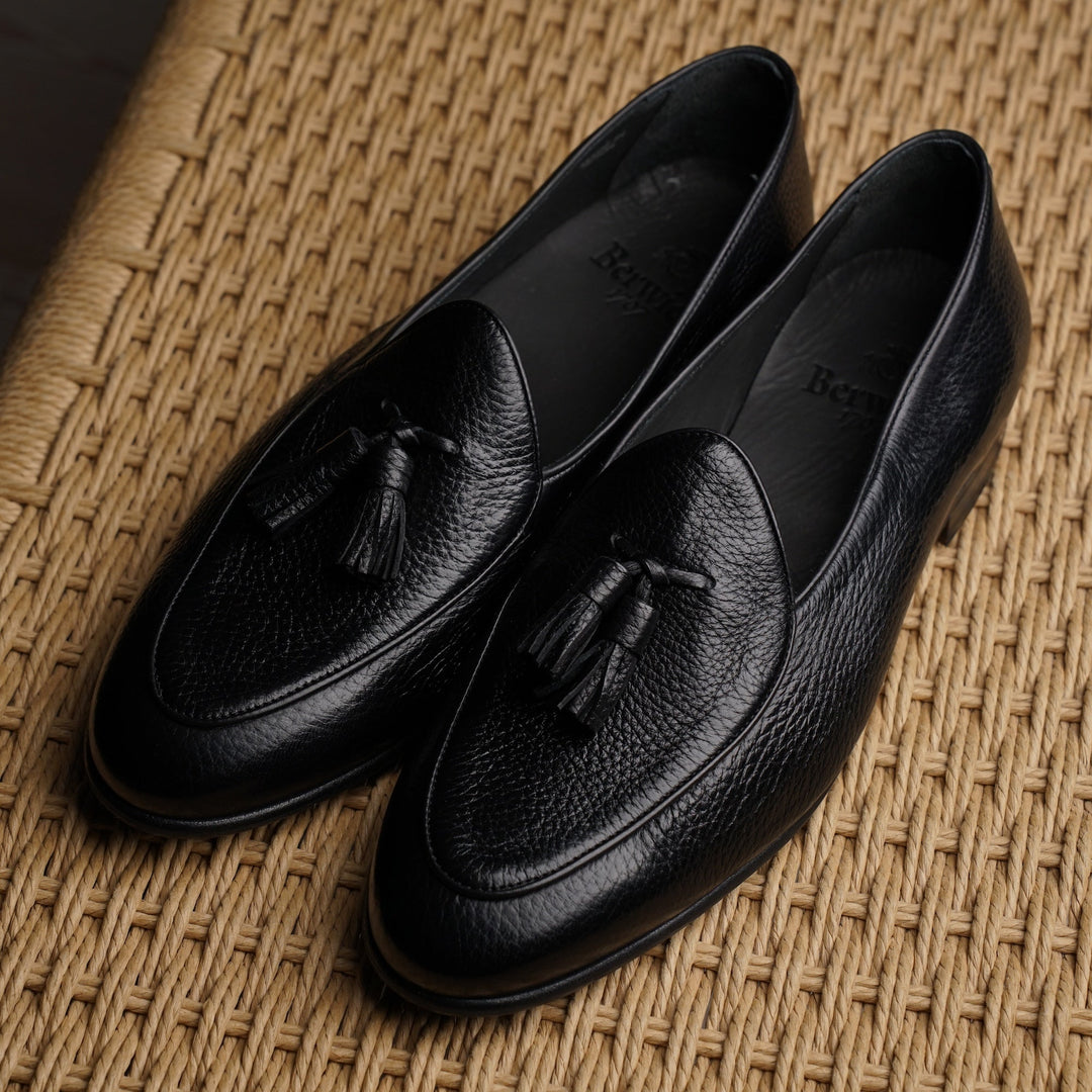 Belgian Tassel Loafer - Black Deerskin