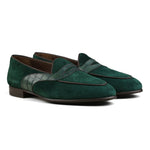 Load image into Gallery viewer, Belgian Penny Loafer - Green Suede w/ Faux Croc Strap