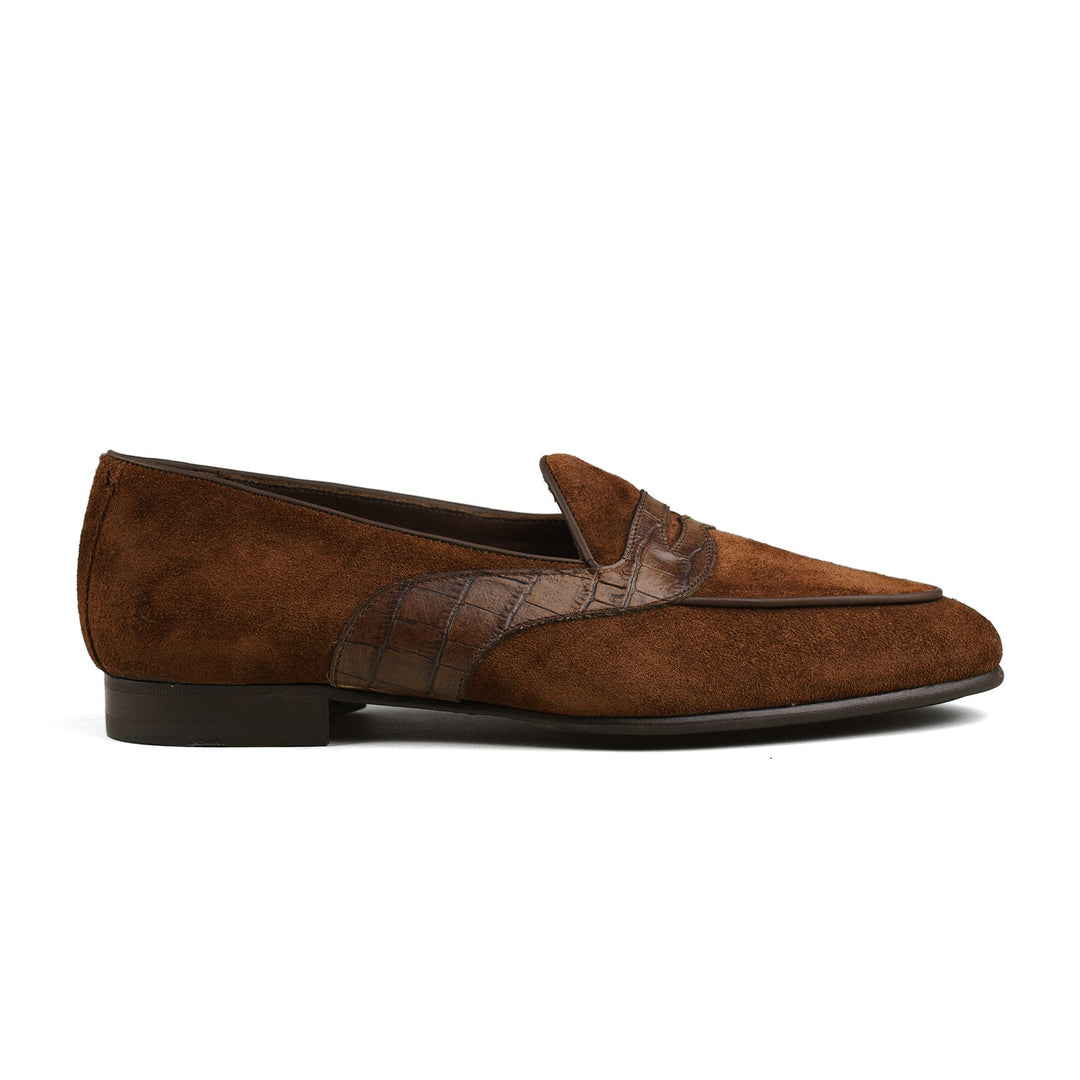 Belgian Penny Loafer - Polo Suede w/ Faux Croc Strap
