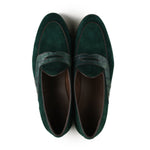 Load image into Gallery viewer, Belgian Penny Loafer - Green Suede w/ Faux Croc Strap