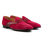 Load image into Gallery viewer, Belgian Penny Loafer - Red Suede w/ Faux Croc Strap