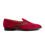 Load image into Gallery viewer, Belgian Penny Loafer - Red Suede w/ Faux Croc Strap